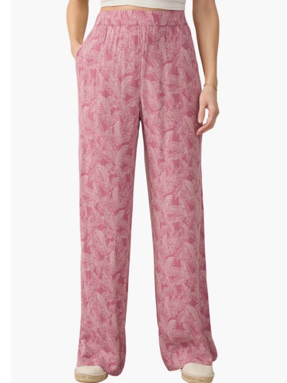 Faherty Cabana pants Pink Leaf-Print Wide Leg size small